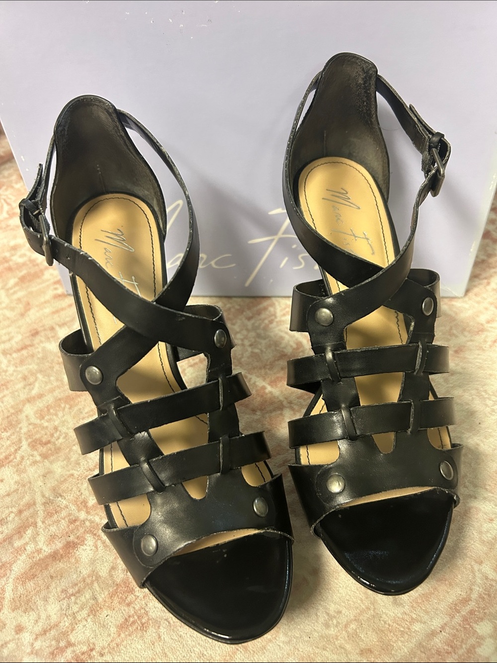 Marc Fisher Black Strappy Studded High Heel Sandals